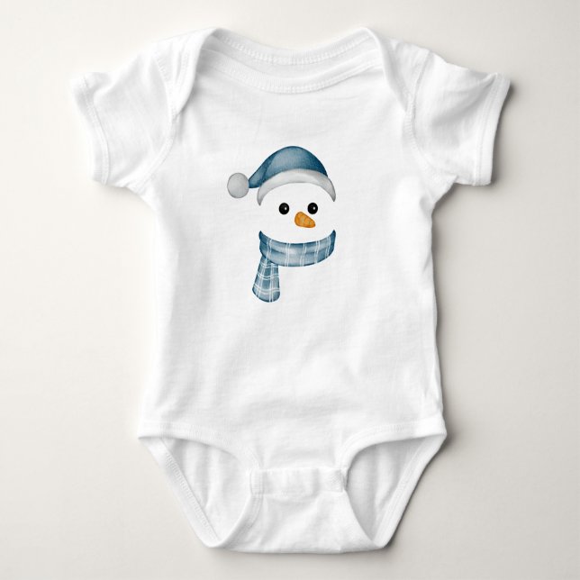 Funny Snowman Face frohe Weihnachtsfamilie Baby Strampler (Vorderseite)