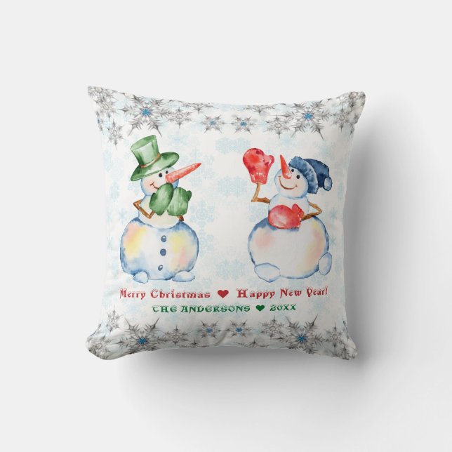 Funny Snowman Frohe Weihnachtskristalle Snowflakes Kissen (Vorderseite)