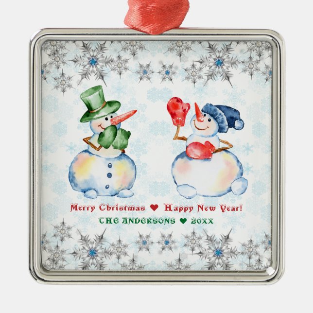 Funny Snowman Frohe Weihnachtskristalle Snowflakes Ornament Aus Metall (Vorne)