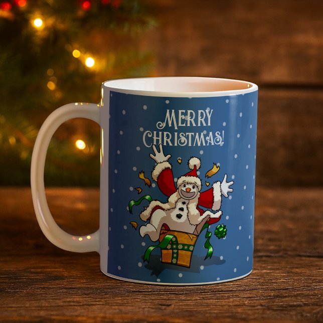 Funny Snowman Merry Christmas Surprise Cartoon Kaffeetasse (Von Creator hochgeladen)