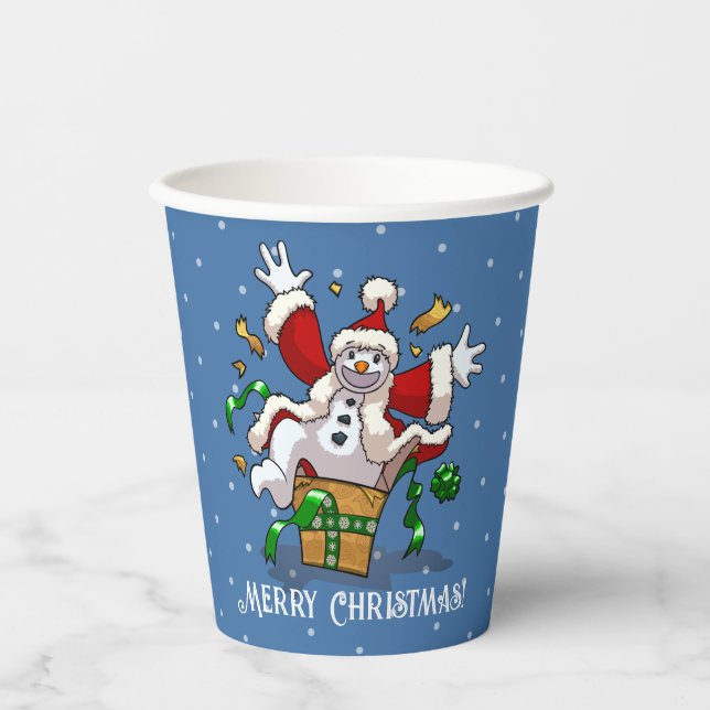 Funny Snowman Merry Christmas Surprise Cartoon Pappbecher (Vorderseite)