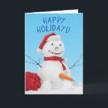 Funny Snowman mit falsch platzierter Karotte Feiertagskarte<br><div class="desc">Die sonnige und etwas freche Urlaubskarte eines anatomisch korrekten Schneemanns. Er hat seine Karottennase (ahem) auf die untere Körperhälfte verschoben. Kopieren,  Schriftart und Farbe können geändert werden.</div>