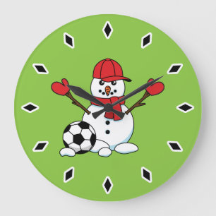 Funny Snowman mit Fußball Große Wanduhr