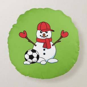 Funny Snowman mit Fußball Rundes Kissen
