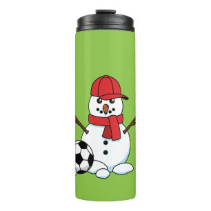 Funny Snowman mit Fußball Thermosbecher