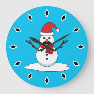 Funny Snowman mit Mustache und Carrot Große Wanduhr