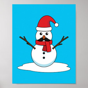 Funny Snowman mit Mustache und Carrot Poster