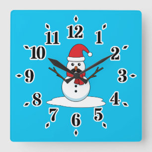 Funny Snowman mit Mustache und Carrot Quadratische Wanduhr