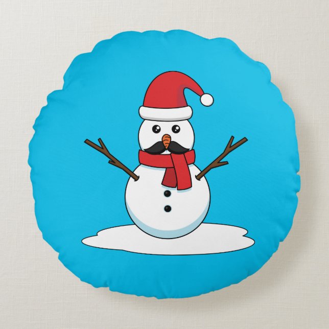Funny Snowman mit Mustache und Carrot Rundes Kissen (Vorderseite)