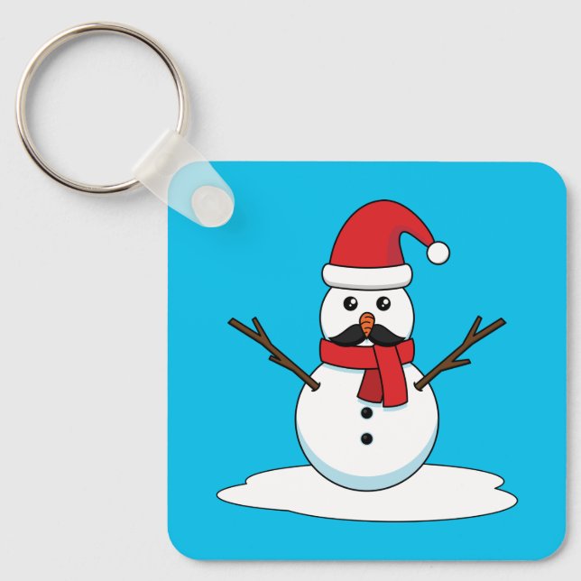 Funny Snowman mit Mustache und Carrot Schlüsselanhänger (Vorderseite)