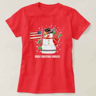 Funny Snowman mit US-Flagge Weihnachts-T - Shirt