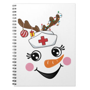 Funny Snowman Nurse Face Eyelashes Medical Christm Notizblock