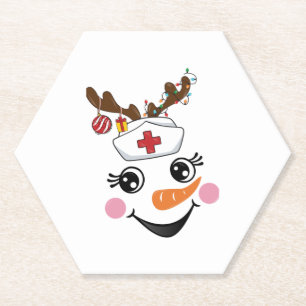 Funny Snowman Nurse Face Eyelashes Medical Christm Untersetzer