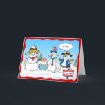 Funny Snowman Patriotic Weihnachten<br><div class="desc">Liebe, Lachen während der Ferienzeit zu verbreiten? Hier sind einige lustige Schneemannskarten, die Sie an Familie und Freunde schicken können! Dieses neue, originelle Design von Raphaela Wilson zeigt einen patriotischen Schneemannwettbewerb.. Wer kann nun einen majestätischen Glatzenadler schlagen? Ändern Sie, was die Zitatblasen sagen, und offenbaren Sie eine zusätzliche Anführungsblase, wenn...</div>
