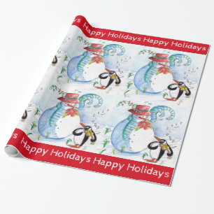 FUNNY SNOWMAN, PENGUIN'S WINTER SERENADE GESCHENKPAPIER