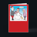 Funny Snowman Showoff Christmas Card Feiertagskarte<br><div class="desc">This funny cartoon Christmas card feature a guy who uses some of the magic of the holiday season to building a unique snowman, leaving his cute dog amazed and his wife not amused. Thank you for choosing this original design by © Chuck Ingwersen. I'm an independent artist, and I post...</div>