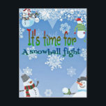 Funny Snowman Snowball Fight Christmas ohrts Feiertagspostkarte<br><div class="desc">a very cute and whimsical design of differsnowman in a winter setting ... </div>