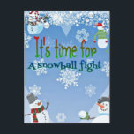 Funny Snowman Snowball Fight Christmas ohrts Feiertagspostkarte<br><div class="desc">a very cute and whimsical design of differsnowman in a winter setting ... </div>
