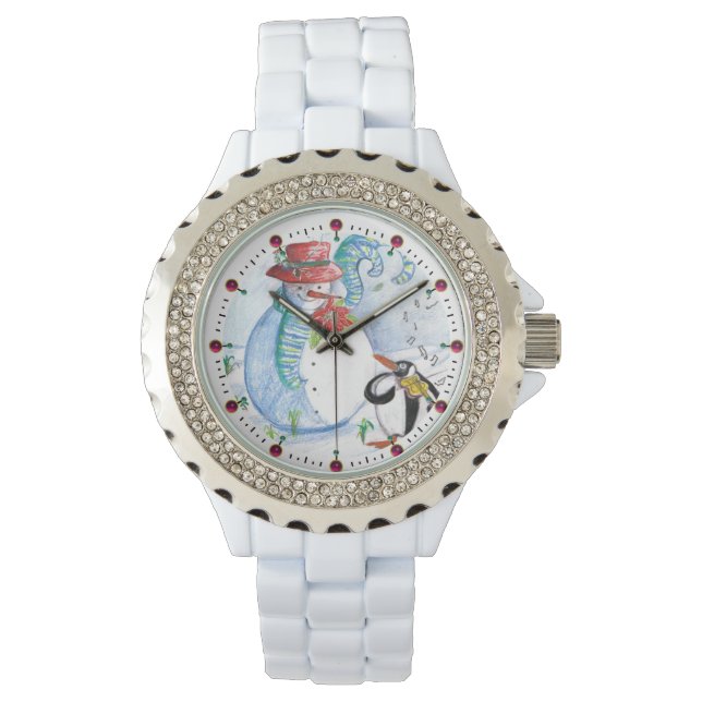 FUNNY SNOWMAN UND PENGUIN'S WINTER SERENADE ARMBANDUHR (Vorderseite)