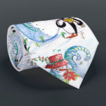 FUNNY SNOWMAN UND PENGUINS WINTERSERENDE KRAWATTE<br><div class="desc">Weiße und farbenfrohe pastellfarbene Malerei mit roten Blume,  Schnörkeln und Weihnachtsbäumen von Bulgan Lumini (c)</div>