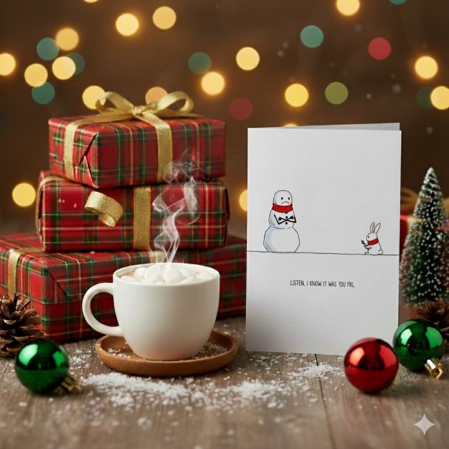 Funny Snowman vs Rabbit Christmas  Feiertagskarte (Von Creator hochgeladen)