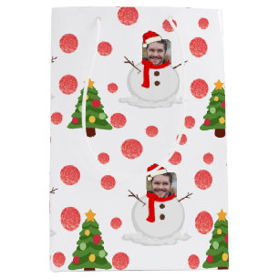 Funny Snowman White Red Green Foto Face Xmas Mittlere Geschenktüte
