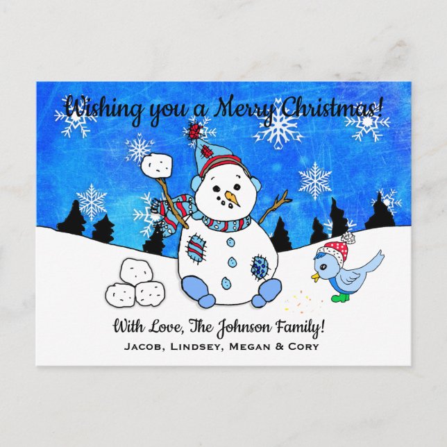 Funny Snowman wirft Snowball Weihnachten Postkarte (Vorderseite)