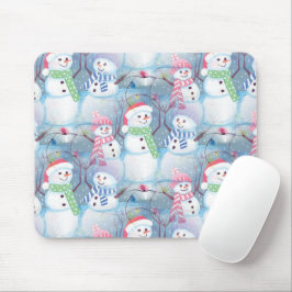 Funny Snowmen Christmas Tree String Lights Pattern Mousepad