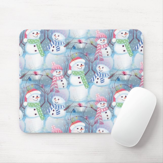 Funny Snowmen Christmas Tree String Lights Pattern Mousepad (Mit Mouse)