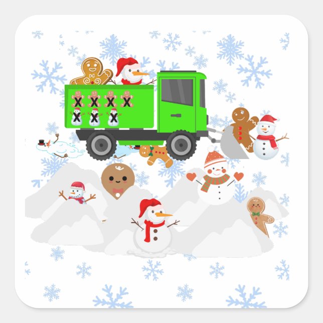Funny Snowpflügen Snowmen und Lebkuchen Männer Quadratischer Aufkleber (Vorderseite)