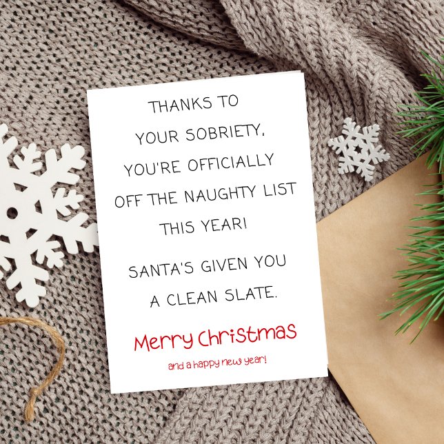Funny Sobriety Christmas Card, Simple Sober Xmas Karte (funny sobriety christmas card, sober support and encouragement humorous)