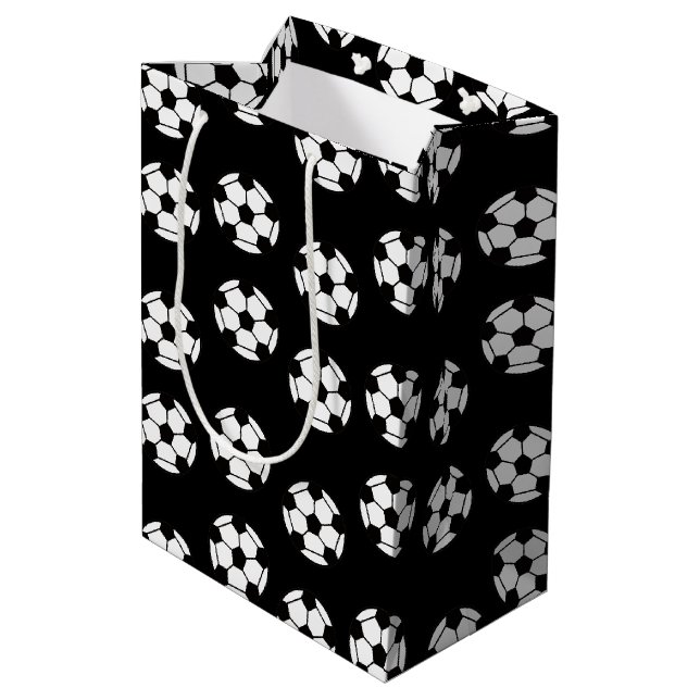 Funny Soccer Ball Pattern Mittlere Geschenktüte (Rückseite Schrägansicht)
