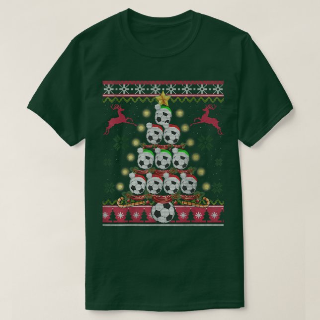 Funny Soccer Christmas Tree Gifts Soccer Fans Ugly T-Shirt (Design vorne)