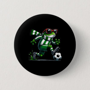 Funny Soccer Frog Animal Graphic Frog Playing Socc Button