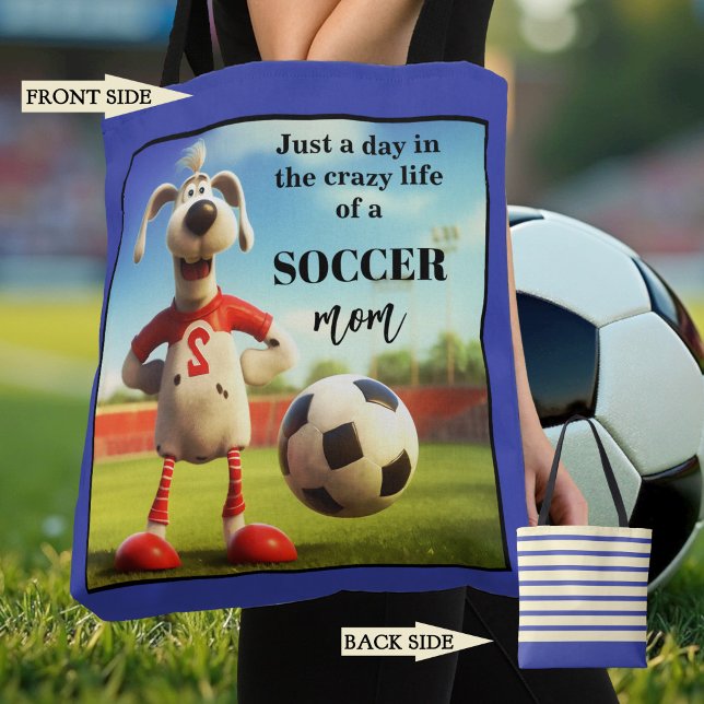 Funny Soccer Mama Tasche (Funny tote bag featuring a dog on a football field. Great for a soccer mom)