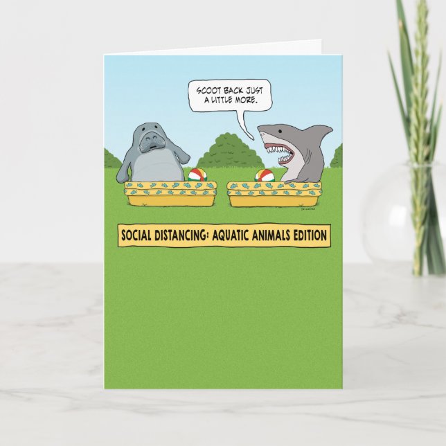 Funny Social Distancing Manate and Shark Karte (Vorderseite)