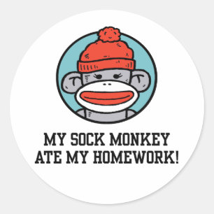 Funny Sock Monkey Runder Aufkleber