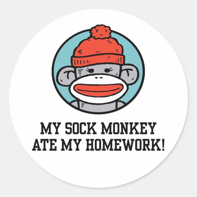 Funny Sock Monkey Runder Aufkleber (Vorderseite)