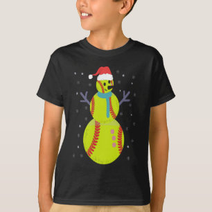 Funny Softball Snowman Christmas New Year Gift T-Shirt