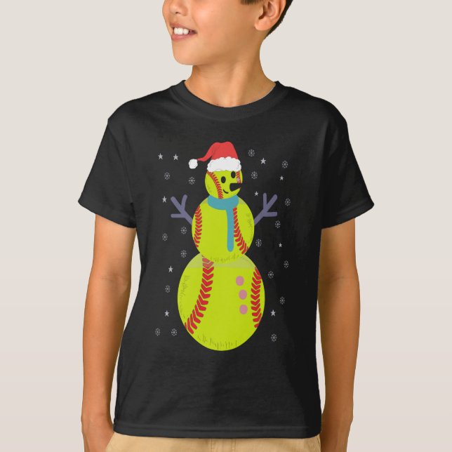 Funny Softball Snowman Christmas New Year Gift T-Shirt (Vorderseite)