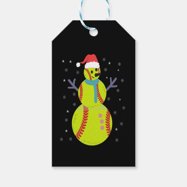 Funny Softball Snowman Weihnachtsgeschenk Geschenkanhänger (Vorderseite)