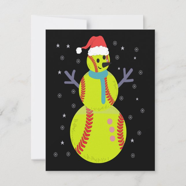 Funny Softball Snowman Weihnachtsgeschenk Mitteilungskarte (Vorderseite)