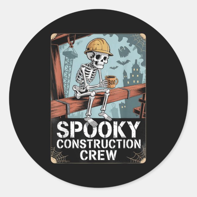 Funny Soky Skeleton Workers Halloween Construction Runder Aufkleber (Vorderseite)