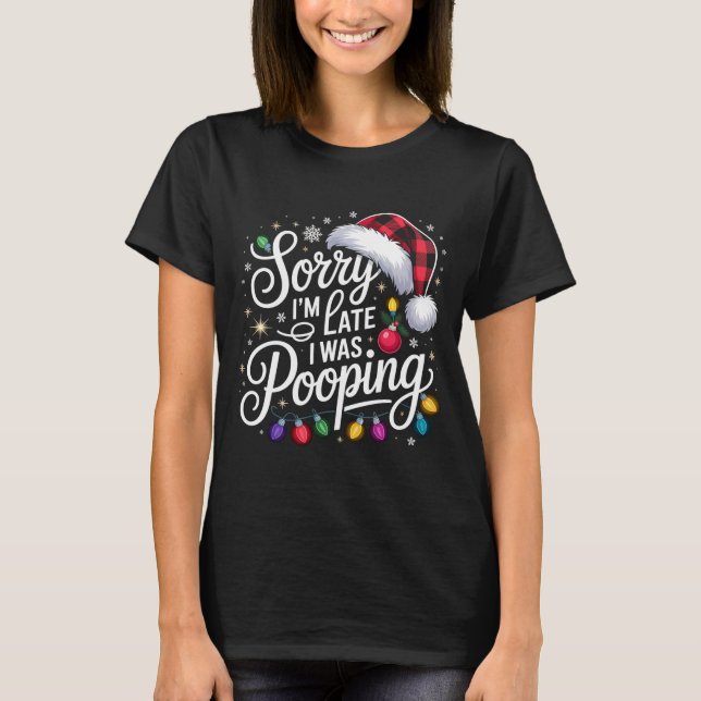 Funny Sorry I'm Late I Was Ong Xmas Lights Red San T-Shirt (Vorderseite)