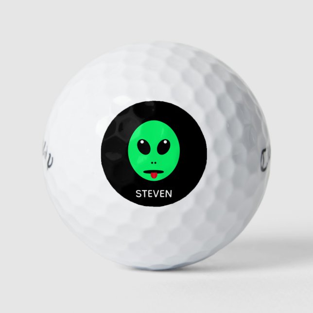 Funny Space Alien Green Black Personalisiert Golfball (Vorderseite)