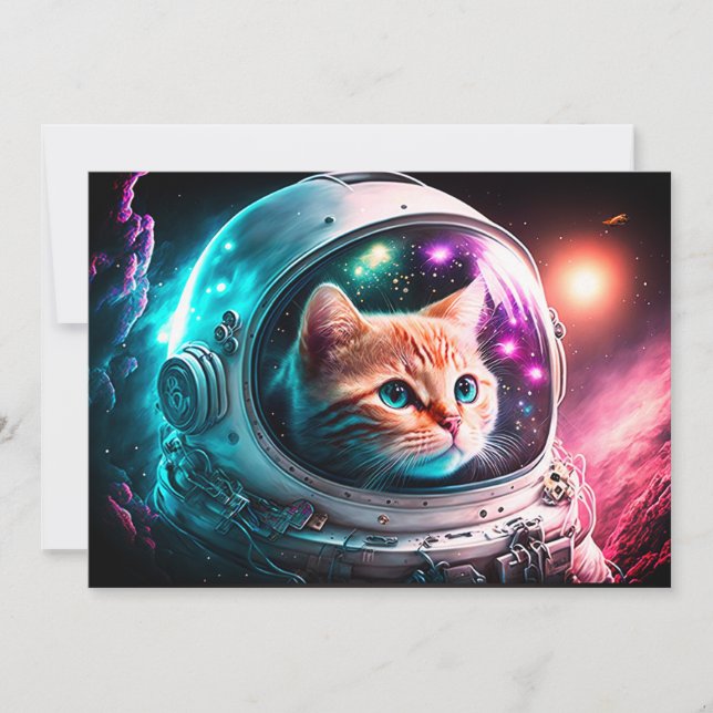Funny Space Cat Astronaut Kitty Galaxy Universe Einladung (Vorderseite)