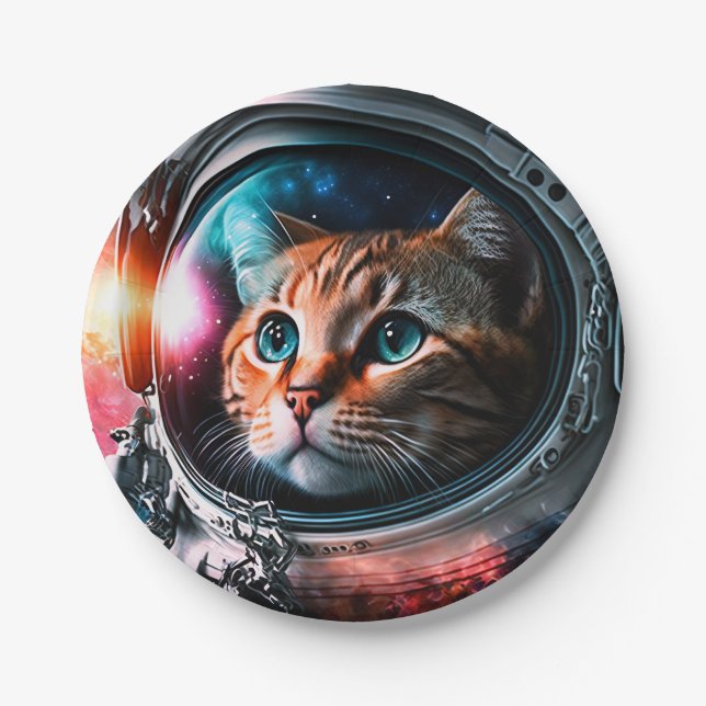 Funny Space Cat Astronaut Kitty Galaxy Universe Pappteller (Vorderseite)