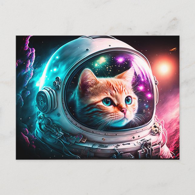 Funny Space Cat Astronaut Kitty Galaxy Universe Postkarte (Vorderseite)