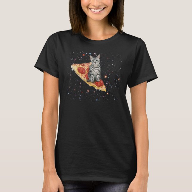 Funny Space Cat auf Pizza Galaxy Kitty Pizza Cat i T-Shirt (Vorderseite)