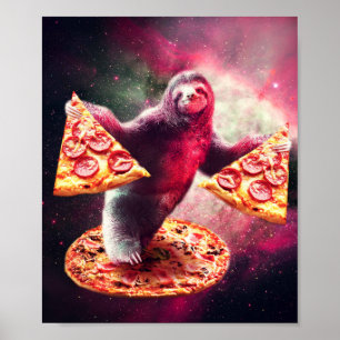 Funny Space Sloth mit Pizza Poster
